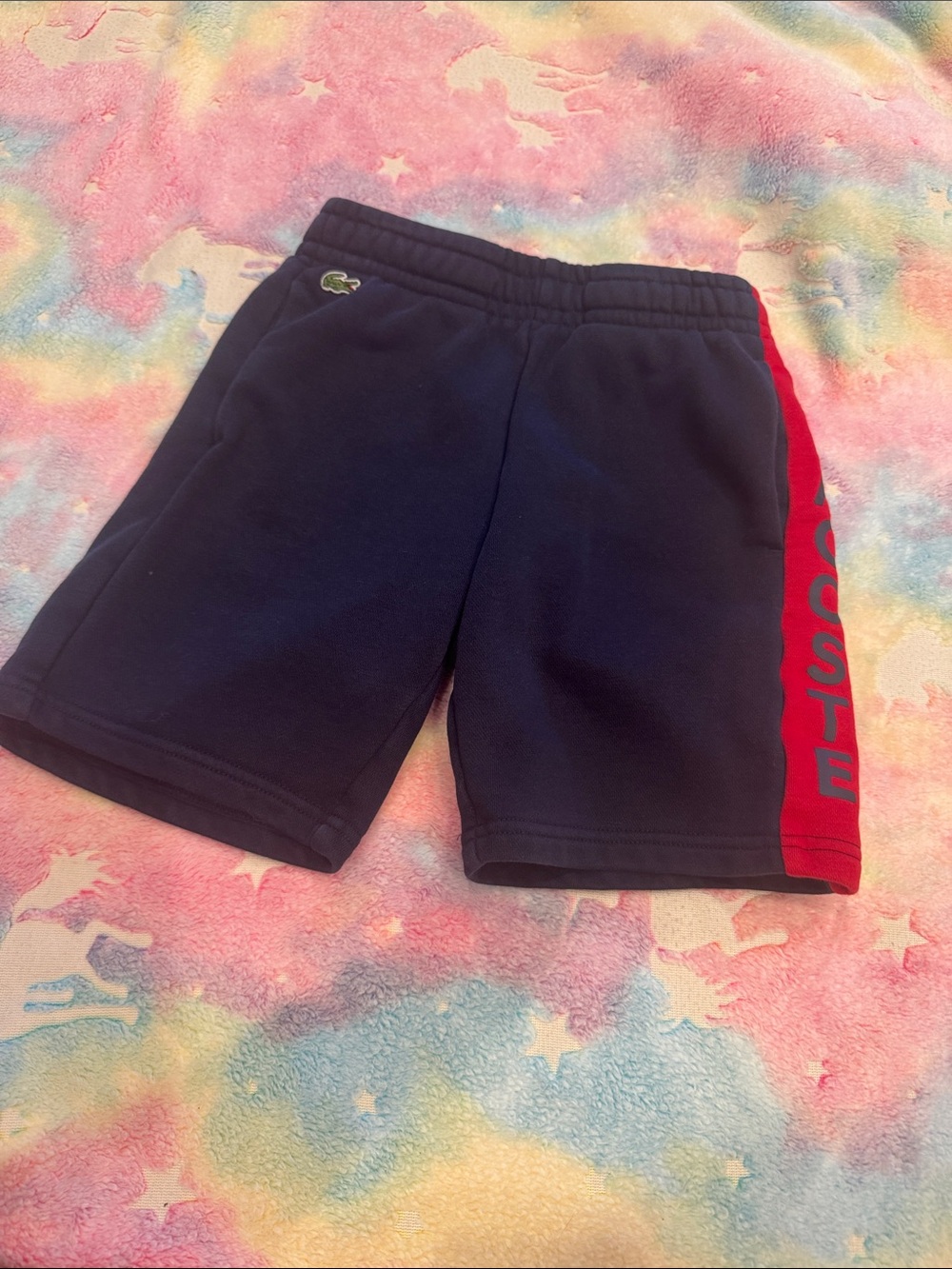 Lacoste Navy Shorts with Red Side Stripe
